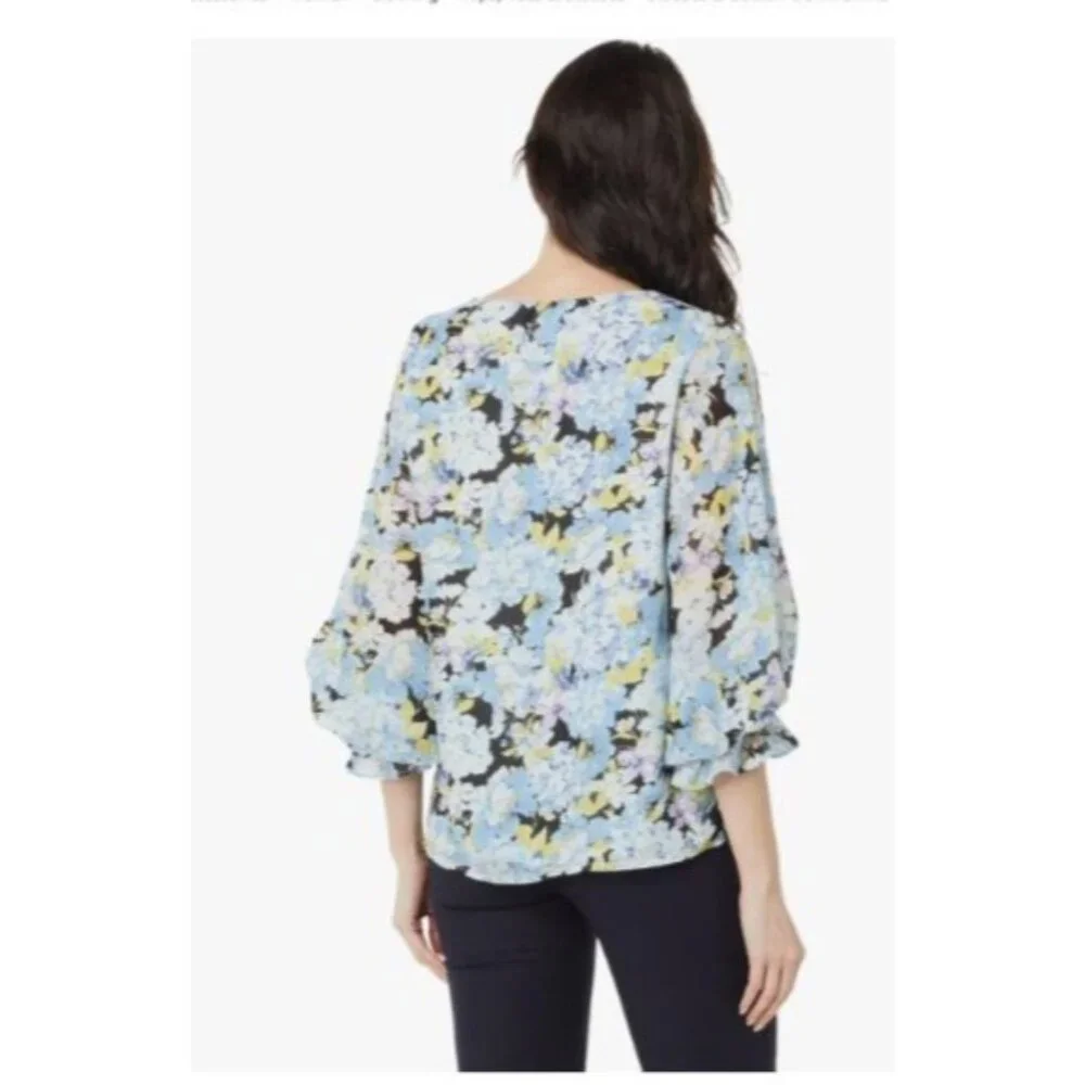 Vince Camuto Womens V Neck Balloon Sleeve Floral Blouse Plus Size 2X New